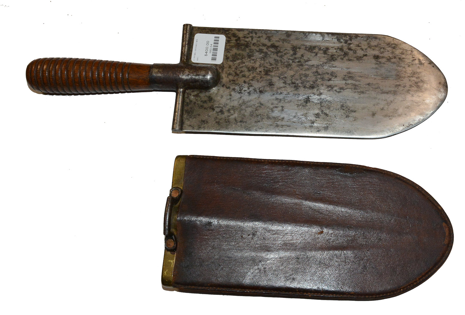 RARE MODEL 1873 ENTRENCHING TOOL WITH LEATHER SCABBARD