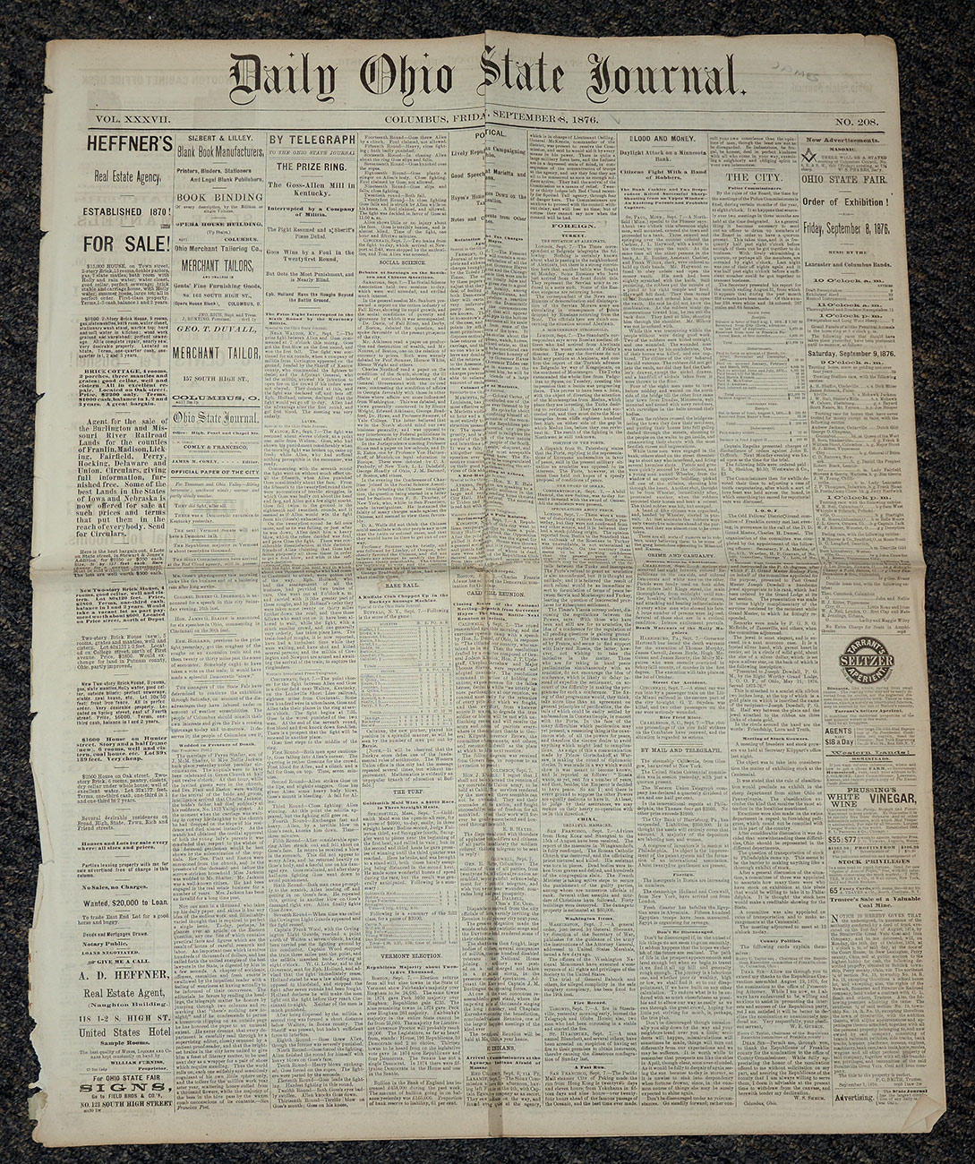 DAILY OHIO STATE JOURNAL—JAMES’ GANG NORTHFIELD RAID – DATED COLUMBUS, SEPTEMBER 11, 1876