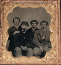 SIXTH-PLATE TINTYPE OF FOUR PARDS IN CIVILIAN DRESS 