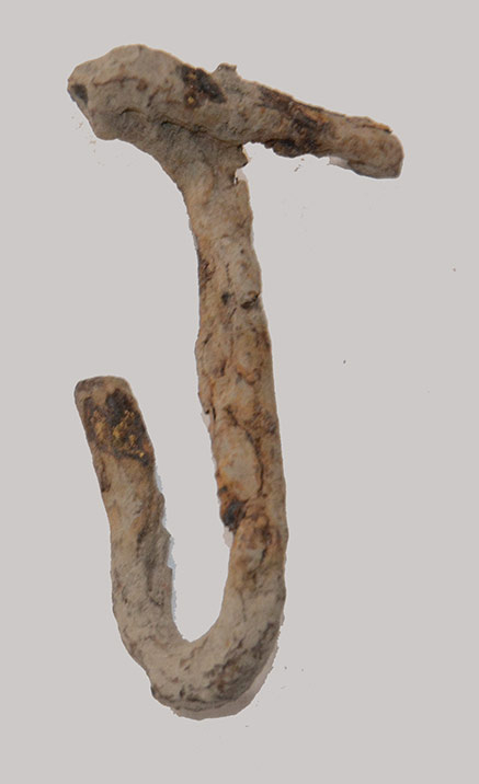 CONFEDERATE IRON “J-HOOK” FROM KNAPSACK, LITTLE ROUND TOP, GETTYSBURG, KEN BREAM COLLECTION