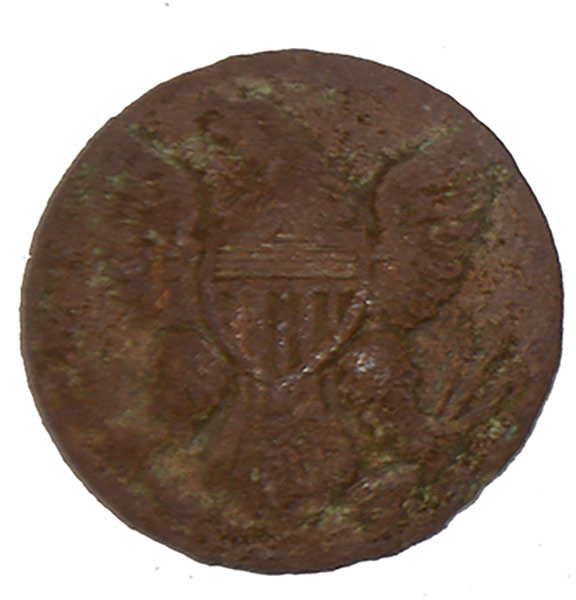 US EAGLE COAT BUTTON RECOVERED AT 1ST CORPS HOSPITAL SITE, GETTYSBURG – KEN BREAM COLLECTION