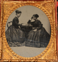 SIXTH-PLATE “UNION” PHOTOGRAPH CASE WITH TINTYPE OF TWO WOMEN PLAYING CHESS