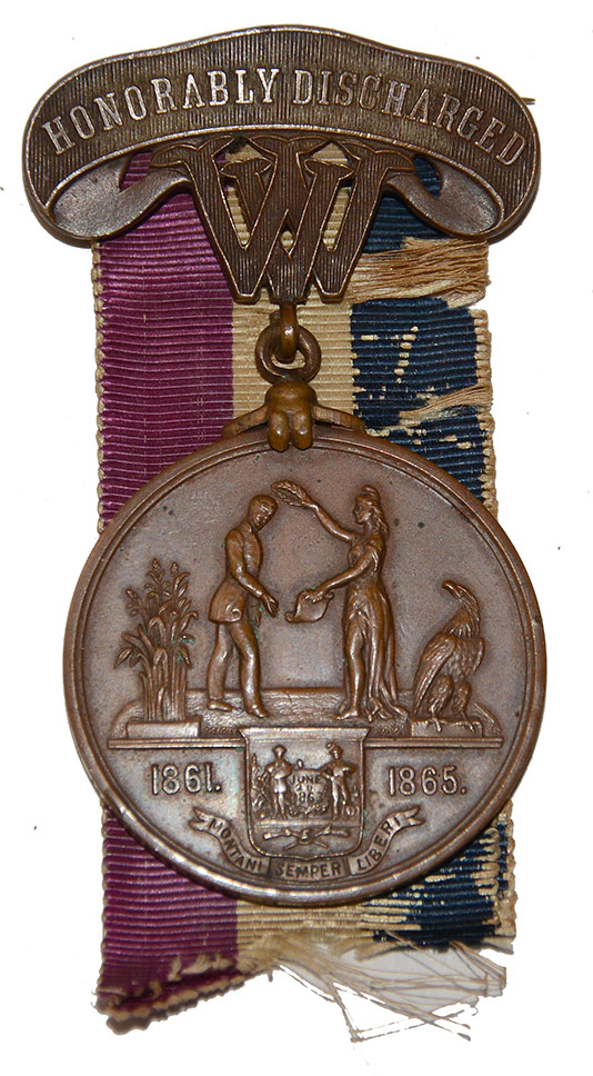 HONORABLE DISCHARGE MEDAL OF WILLIAM PLETCHER  CO.B 15th  WEST VIRGINIA INFANTRY, CAPTURED AT WINCHESTER, AUGUST 1864