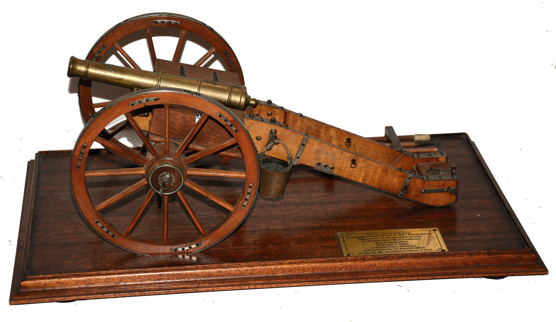 HANDMADE REPLICA OF THE BRITISH 6LB FIELD PIECE AS SURRENDERED TO THE AMERICAN ARMIES AT YORKTOWN - CERTIFIED BY THE ROYAL ARTILLERY AND 1 OF 200 MADE