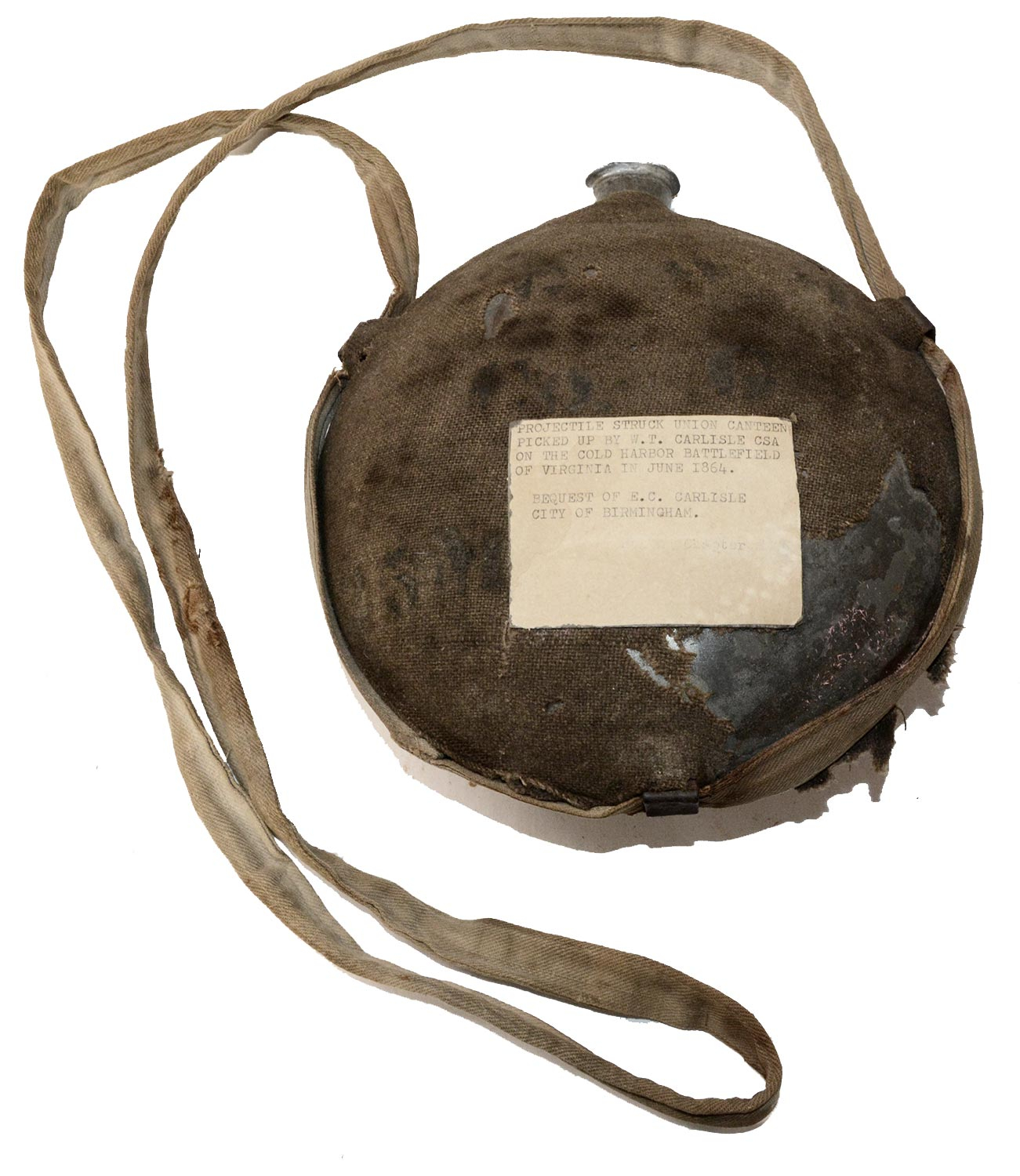 BATTLE DAMAGED 25TH MASSACHUSETTS CANTEEN PICKED UP AT COLD HARBOR