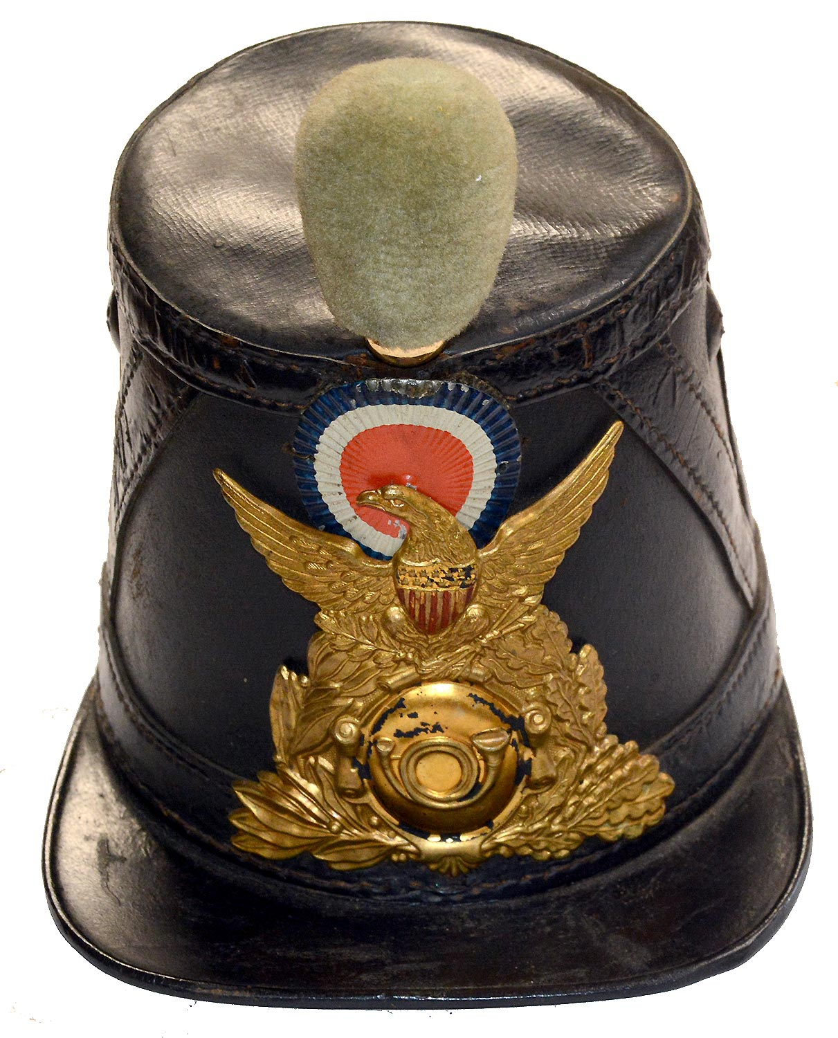 CIVIL WAR FEDERAL CHAUSSER’S ALL-LEATHER FRENCH-STYLE SHAKO IN GOOD ORIGINAL CONDITION
