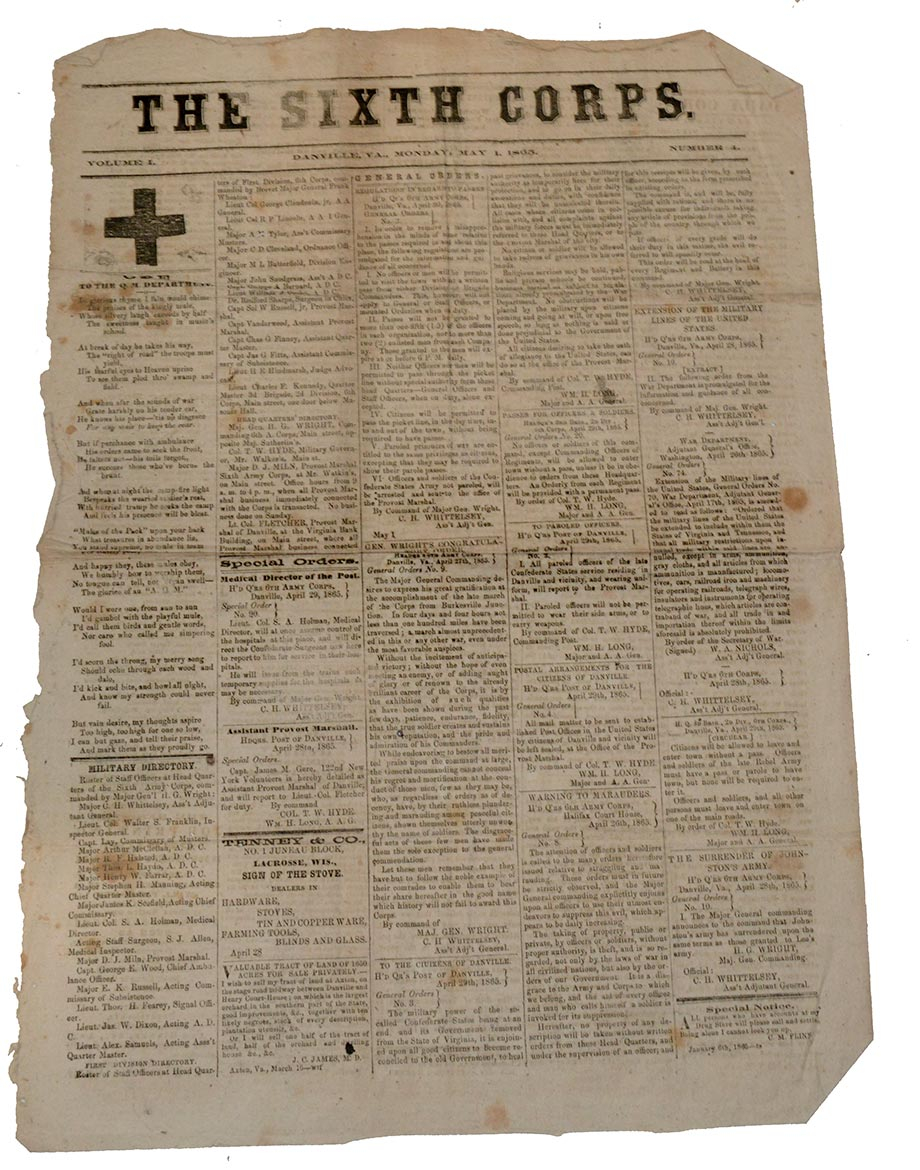 THE SIXTH CORPS NEWSPAPER – MAY 1, 1865
