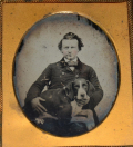 SIXTH PLATE AMBROTYPE OF MAN WITH DOG