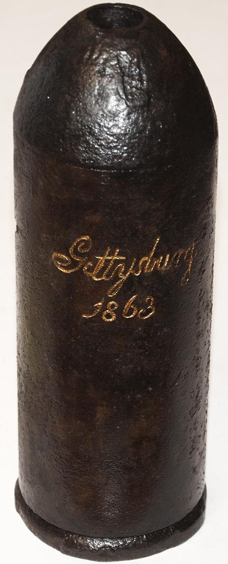 RARE CONFEDERATE 20-PDR SMOOTH READ SHELL ENGRAVED “GETTYSBURG / 1863”