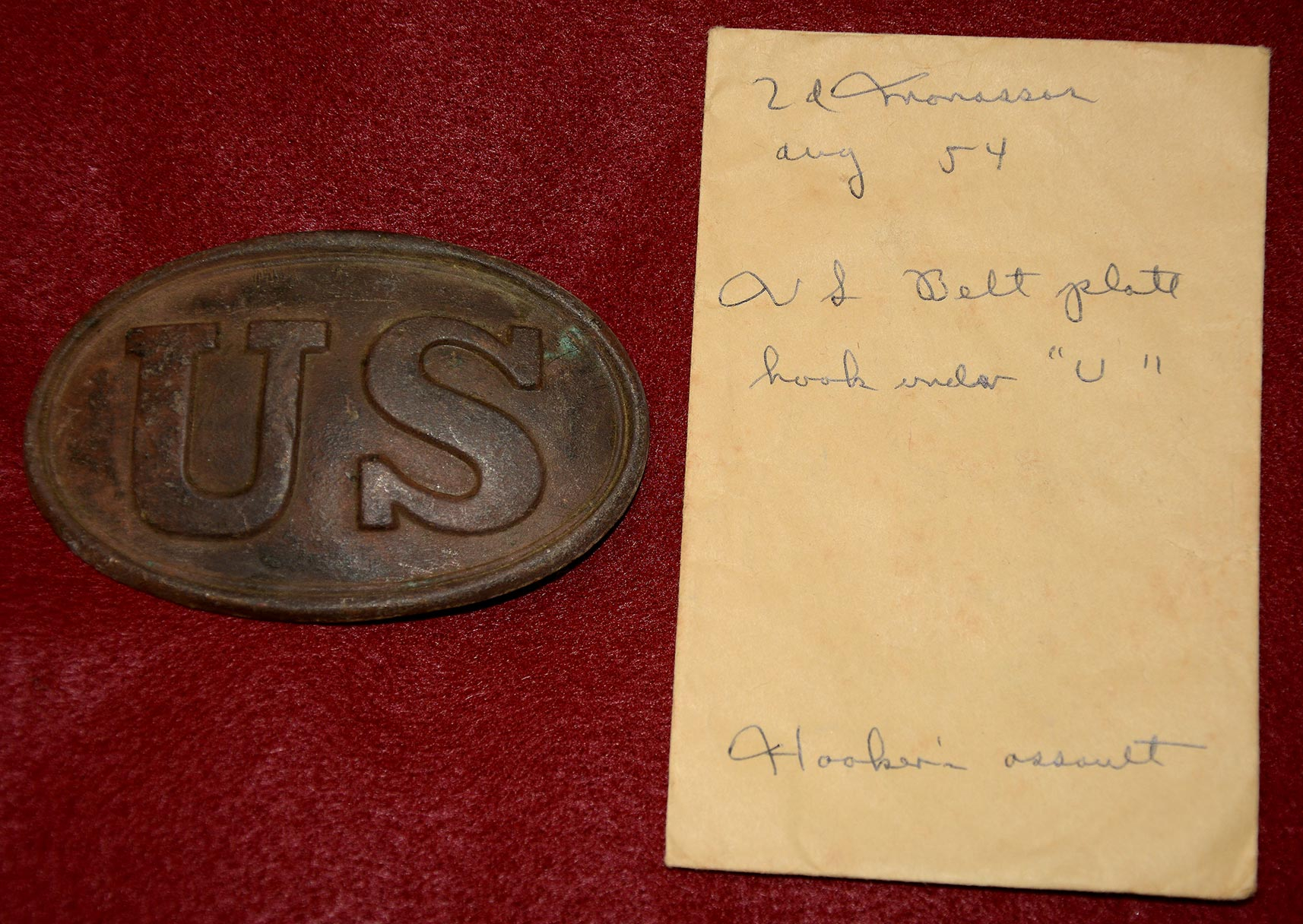 US PATTERN 1839 OVAL BELT PLATE EXCAVATED AT 2ND MANASSAS BY SYD KERKSIS IN 1954