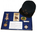 US WARTIME ENLISTED MAN’S KEPI WITH POST-WAR GAR MEDALS AND CORPS BADGE IDENTIFIED TO 93RD PENNSYLVAIA HOSPITAL STEWARD PRESENT AT GETTYSBURG