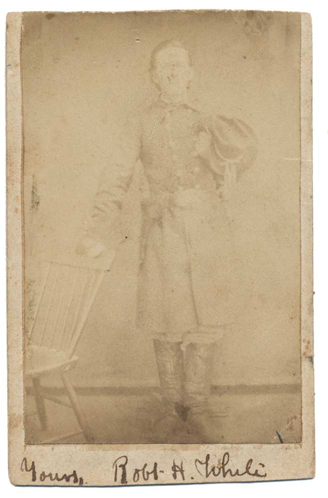 FULL STANDING INK SIGNED CDV OF A PRIVATE IN THE 35TH VIRGINIA CAVALRY BATTALION “WHITE’S COMANCHES”