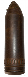 WORLD WAR ONE 75MM SHELL WITH THE BRITISH MODEL 1907 SCOVILLE ARTILLERY FUSE