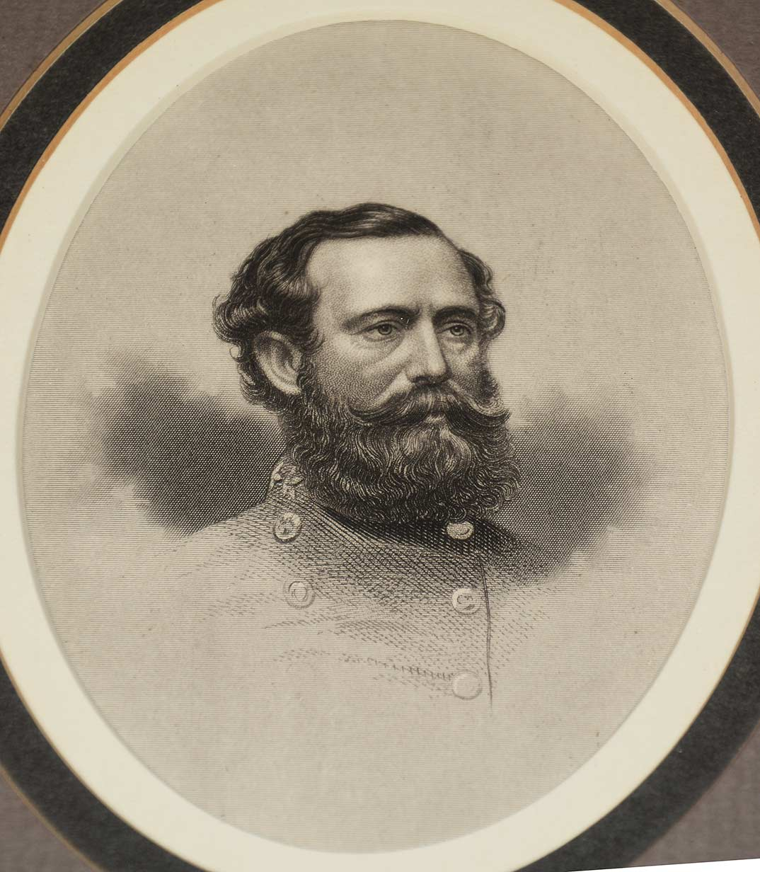 WADE HAMPTON, CSA GENERAL PORTRAIT ETCHING AND CUT SIGNATURE — Horse