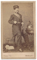 FULL STANDING CDV BY BRADY OF A UNION ARTILLERY OFFICER AND HIS DOG  