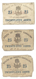 HAND CUT SOUTH CAROLINA 25 CENTS NOTE