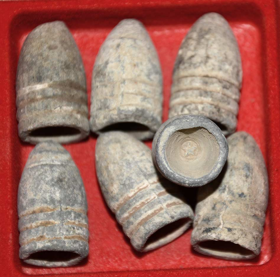 DROPPED .58 CAL. STAR IN BASE MINIE BALLS RECOVERED AT GETTYSBURG BY JOHN CULLISON