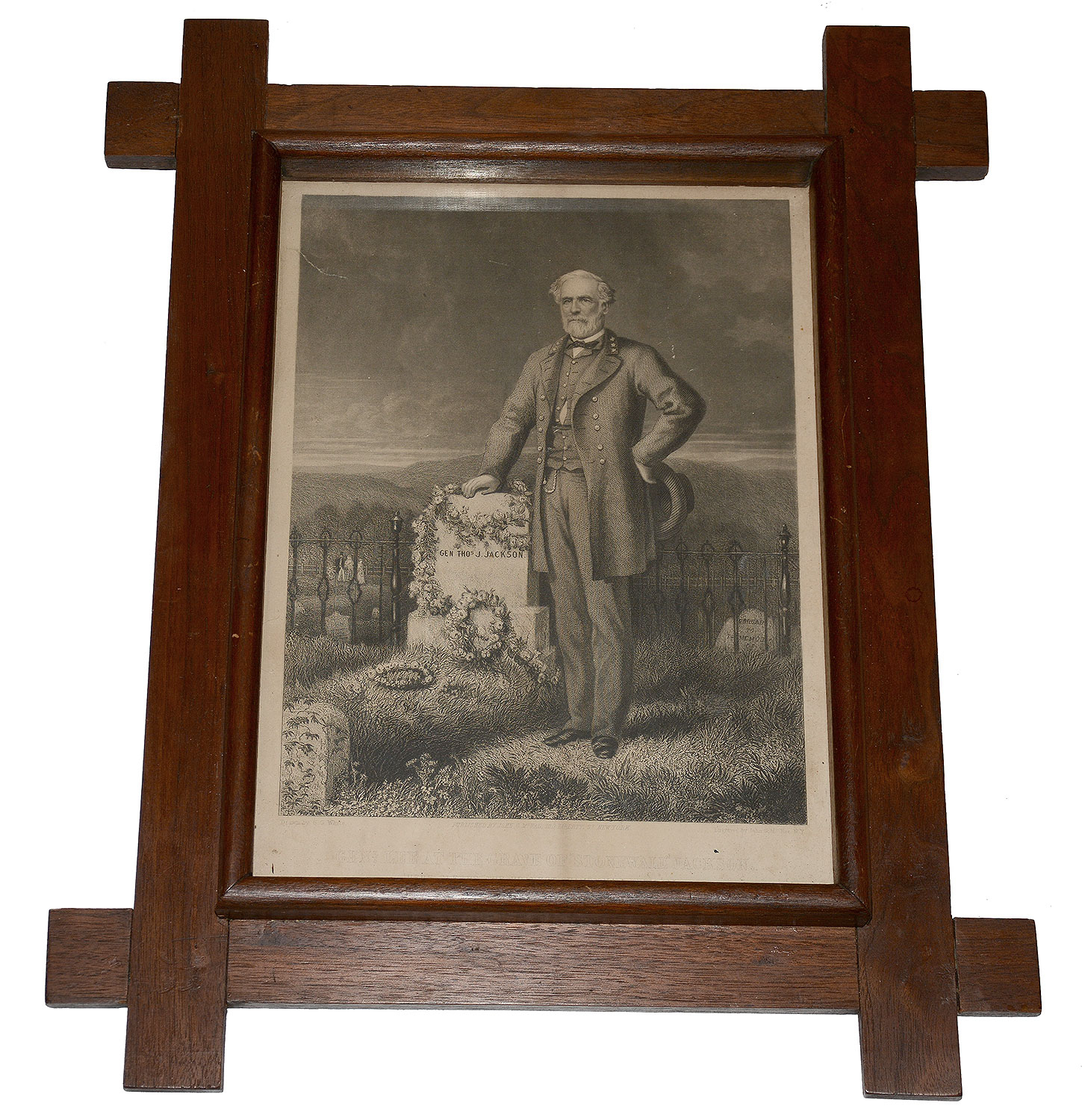 FRAMED LITHOGRAPH ENTITLED “GENL. LEE AT THE GRAVE OF STONEWALL JACKSON.” 