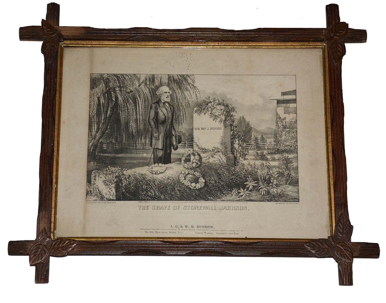 FRAMED CURRIER & IVES PRINT - “THE GRAVE OF STONEWALL JACKSON. / LEXINGTON, VIRGINIA.” 