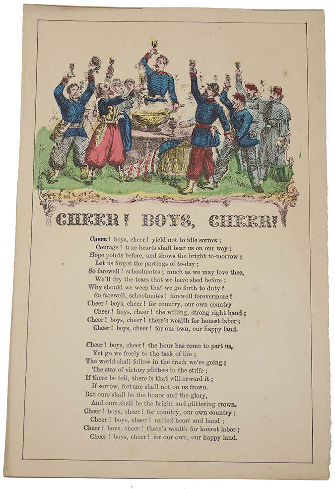 HAND COLORED SONG SHEET FOR “CHEER BOYS CHEER”