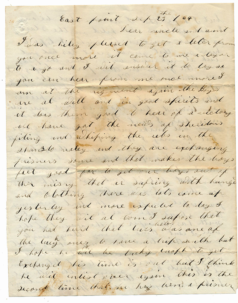 1864 UNION SOLDIER LETTER WITH COVER —"WM. K. HYDE” [REGIMENT UNIDENTIFIED] 