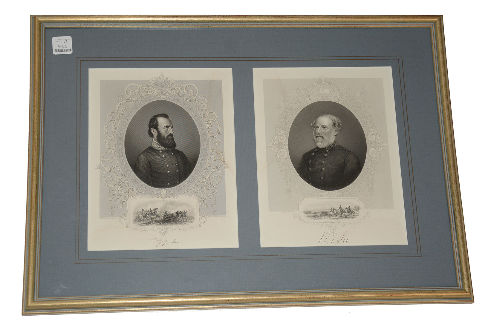 PAIR OF FRAMED ENGRAVINGS OF CS GENERALS ROBERT E. LEE AND STONEWALL JACKSON 