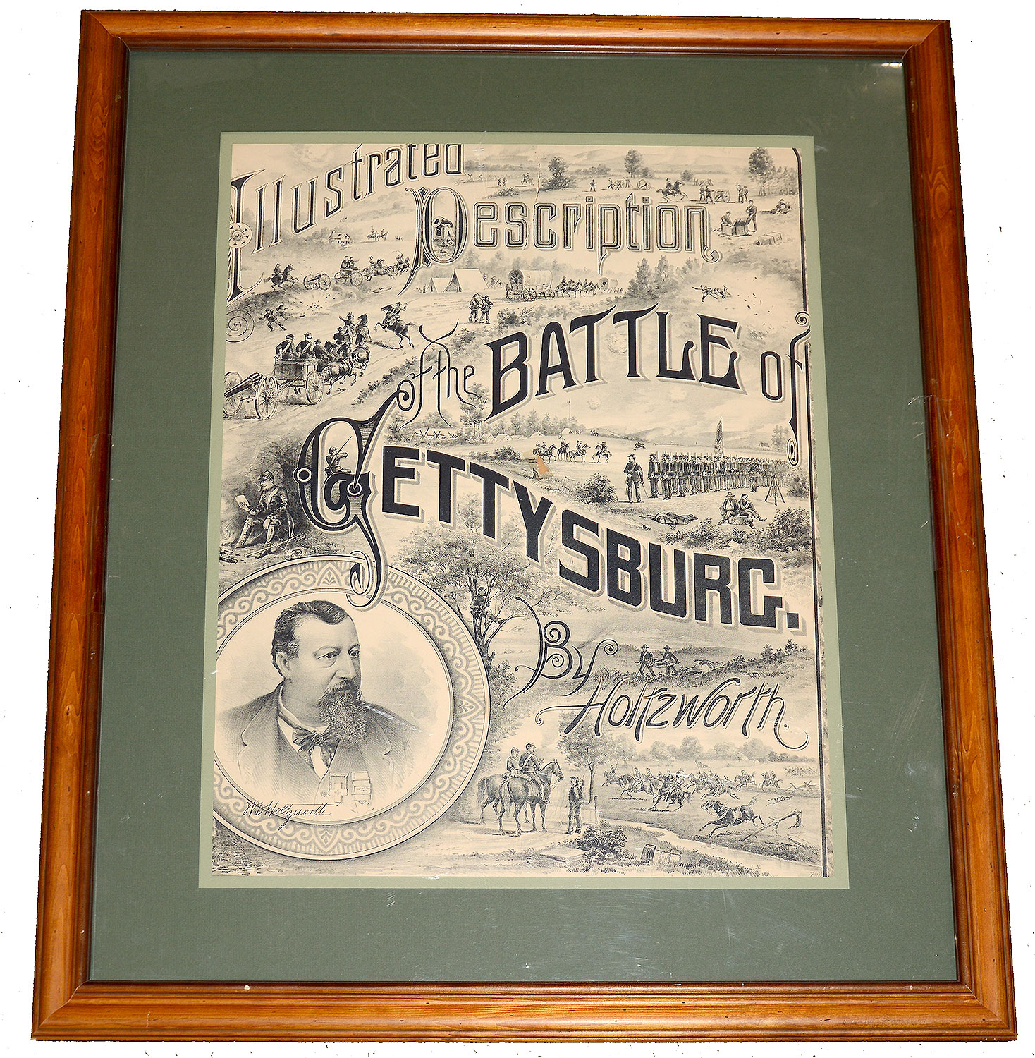 LITHOGRAPH BROADSIDE - ILLUSTRATED DESCRIPTION OF THE BATTLE OF GETTYSBURG BY D. WILLIAM HOLZWORTH