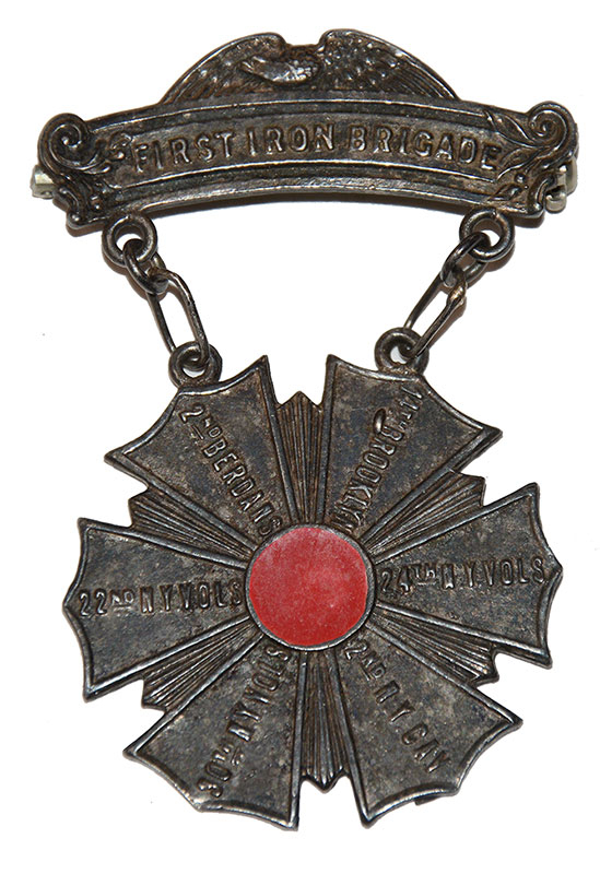 1890’S VETERANS BADGE FOR THE OBSCURE “FIRST IRON BRIGADE” ALSO KNOWN AS THE “IRON BRIGADE OF THE EAST”