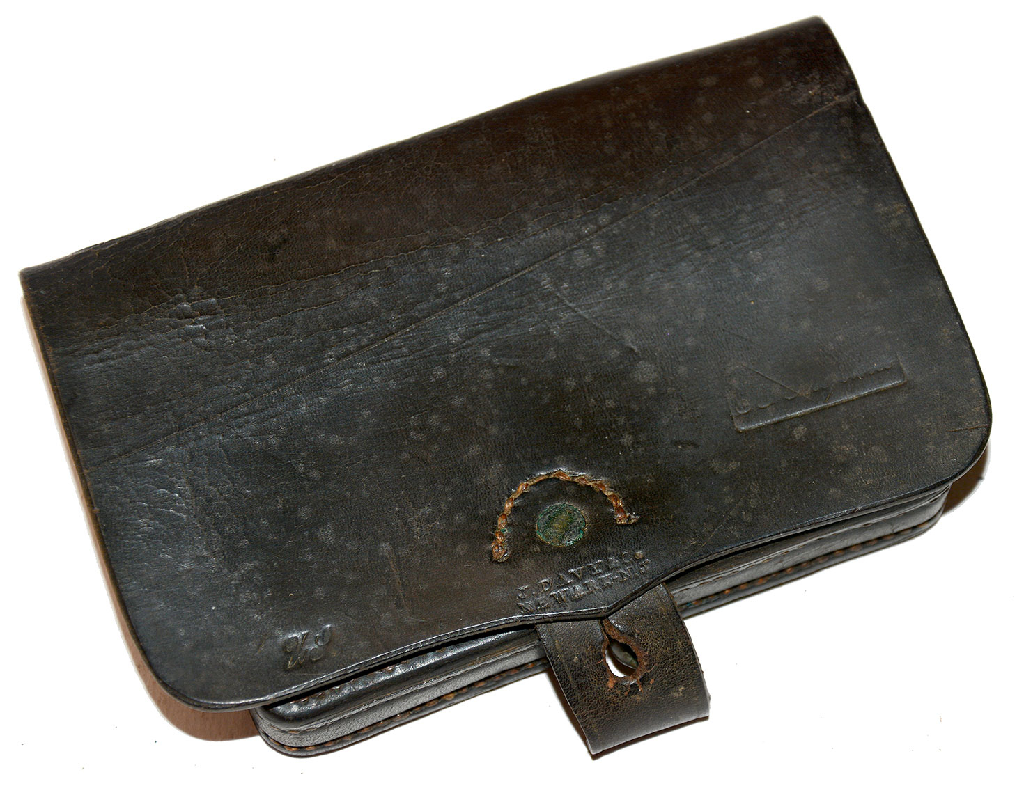 VERY NICE CIVIL WAR PISTOL CARTRIDGE BOX – J. DAVY, NEWARK, NJ