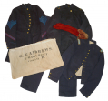 FANTASTIC UNIFORM GROUPING OF G.E. ANDREWS: OFFICER’S FROCK COAT, OFFICER’S SHORT JACKET, OFFICER’S TROUSERS, AND HIS TAILOR-MADE FIRST SERGEANT FROCK COAT WITH VETERAN SERVICE STRIPES!