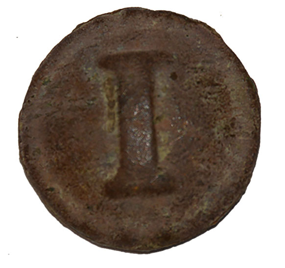 CONFEDERATE TIN BACKED BLOCK “I” BUTTON RECOVERED FROM CHICKAMAUGA