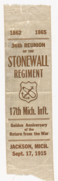36th REUNION STONEWALL REGIMENT 17th MICHIGAN INFANTRY RIBBON, 1915