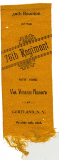 30TH REUNION 76TH NEW YORK VOLUNTEERS RIBBON, 1898
