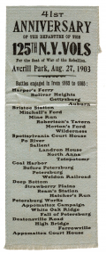 125TH NEW YORK VOLS. REUNION RIBBON, 1903