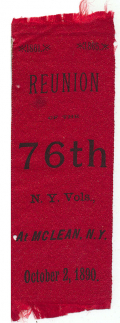 76TH NEW YORK VOLUNTEERS REUNION RIBBON, 1890