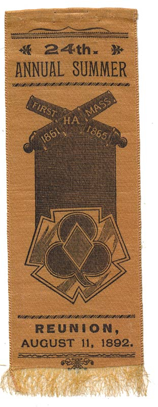 24th ANNIVERSARY REUNON OF THE 1ST MASSACHUSETTS HEAVY ARTILLERY RIBBON, 1892