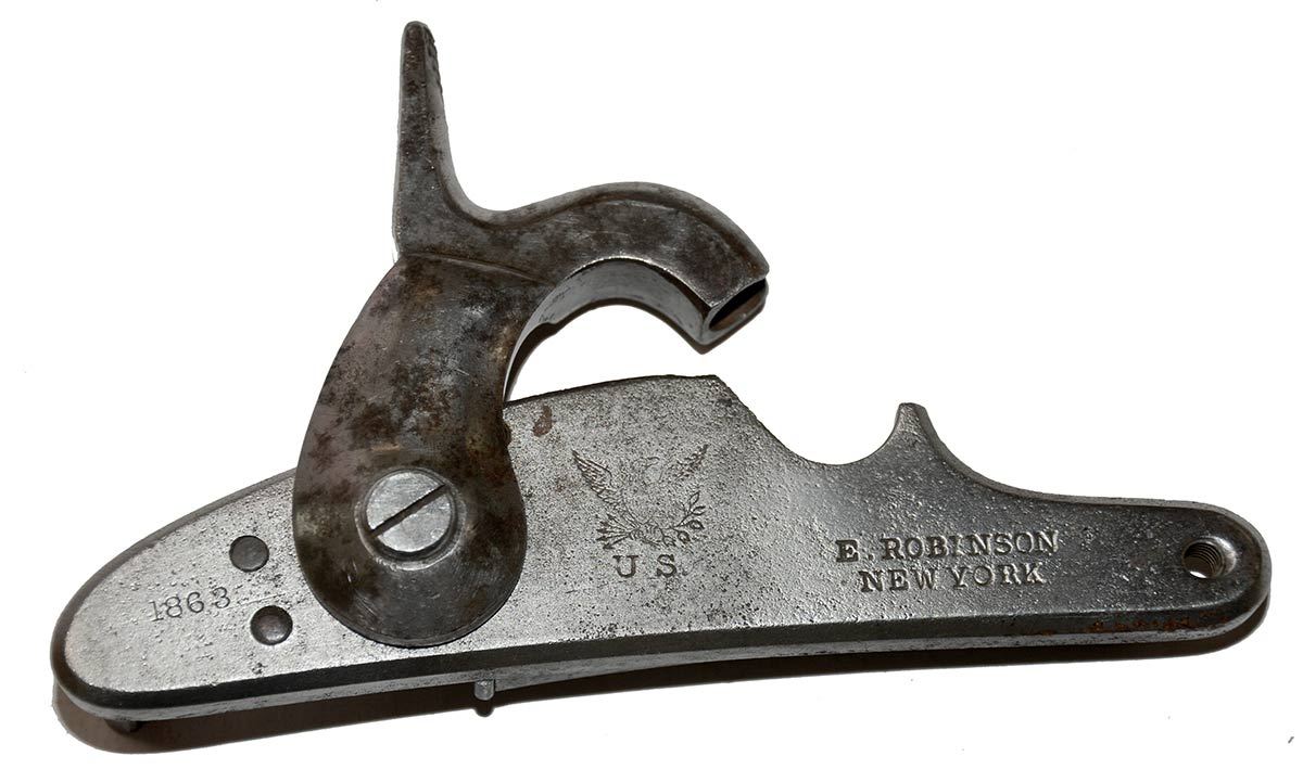 COMPLETE MODEL 1861 RIFLE MUSKET LOCK, E. ROBINSON, DATED 1863