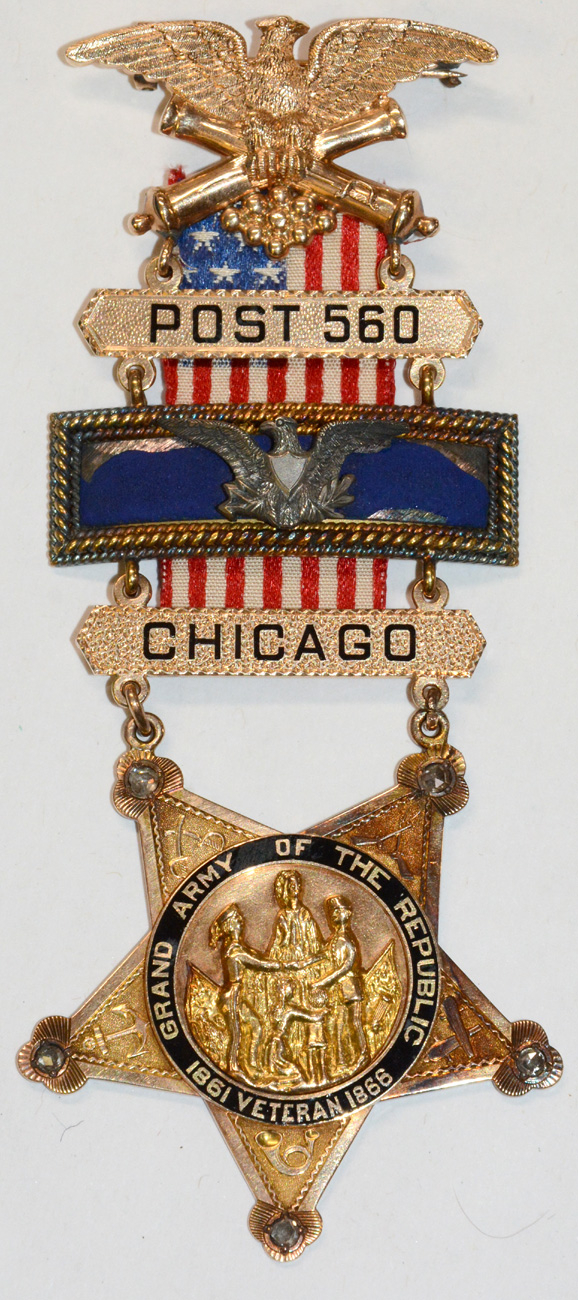 GOLD PRESENTATION POST COMMANDER G.A.R. BADGE OF MICHAEL RIORDON ...