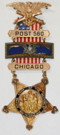 GOLD PRESENTATION POST COMMANDER G.A.R. BADGE OF MICHAEL RIORDON