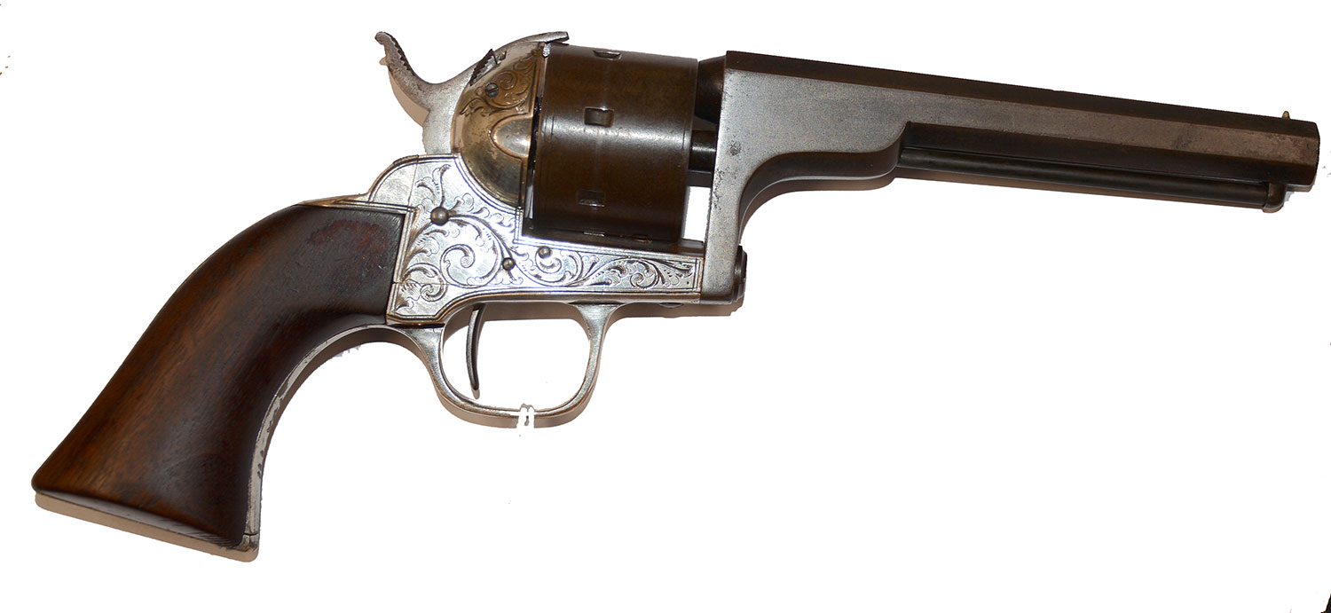 INSCRIBED CIVIL WAR MOORE .32 CAL. RIMFIRE REVOLVER OF LT. HENRY ELDREDGE CARTER: “A FINE OFFICER AND GALLANT SOLDIER,” WOUNDED AT STONES RIVER WHILE AN ENLISTED MAN, PROMOTED FEBRUARY 1863 AND SERVED UNTIL OCTOBER 1863, AFTER CHICKAMAUGA