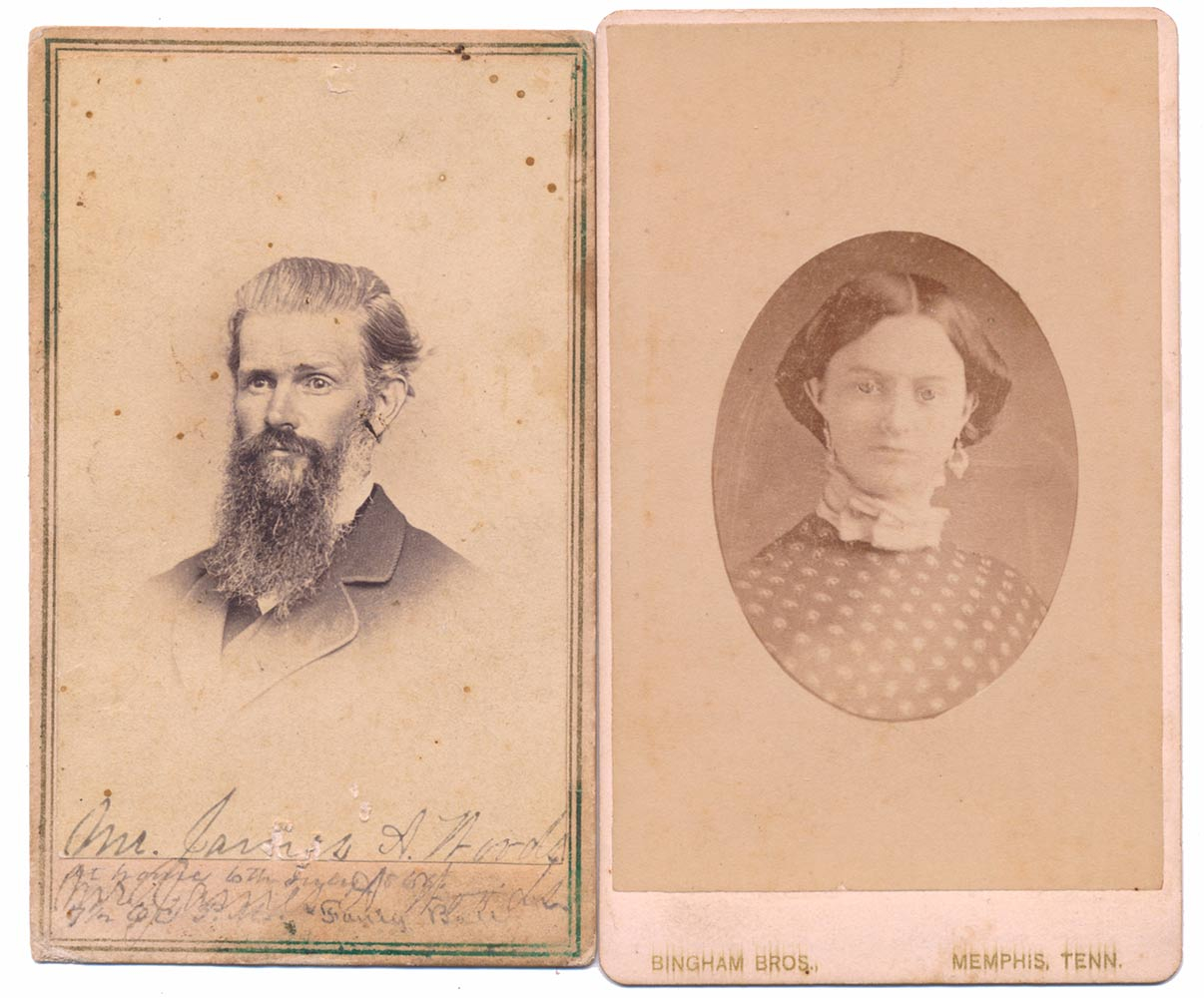 PAIR OF CDV’S:  JAMES ALLEN WOODS - 41ST TENNESSEE INFANTRY - & FEMALE RELATIVE