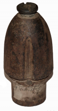3” HOTCHKISS NOSE RECOVERED FROM GETTYSBURG, WITH OLD LABEL, FROM YORK SPRINGS G.A.R. POST