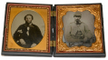 VERY ATTRACTIVE DOUBLE CASED SIXTH-PLATE AMBROTYPES OF CIVILIAN AND CONFEDERATE SOLDIER IN A RARE UNION CASE