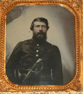 FANTASTICALLY CLEAR SEATED VIEW OF A 1ST VIRGINIA CAVALRY OFFICER WEARING A VIRGINIA BELT PLATE