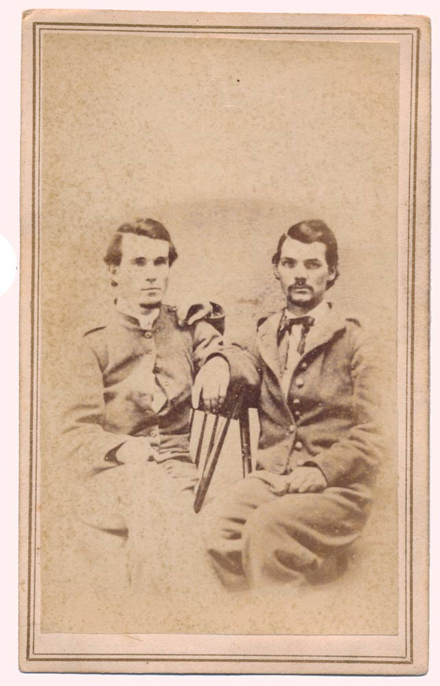 SEATED VIEW OF TWO UNKNOWN CONFEDERATE PRIVATES – WINCHESTER, VA. PHOTOGRAPHER