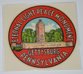 GETTYSBURG SOUVENIR PEACE LIGHT MONUMENT DECAL, CIRCA 1940’S