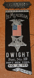 GAR MOURNING RIBBON – CHARLES C. DWIGHT, POST 109, DEPARTMENT OF NEW YORK