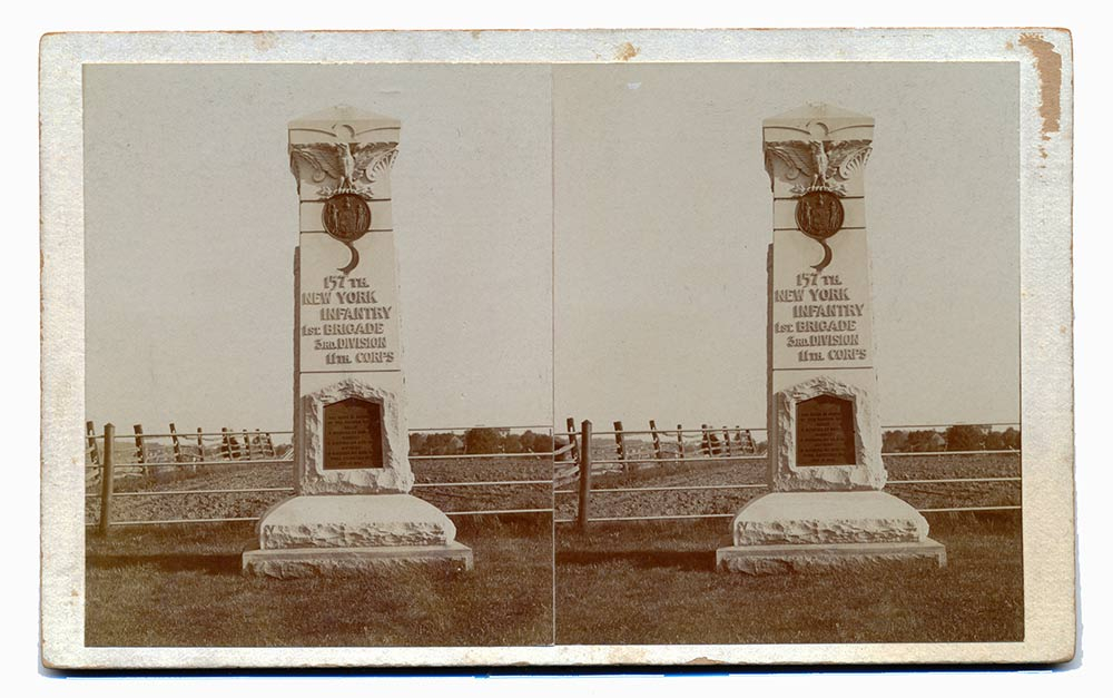 1906 STEREO VIEW OF THE 157TH NEW YORK MONUMENT ON HOWARD AVE AT GETTYSBURG