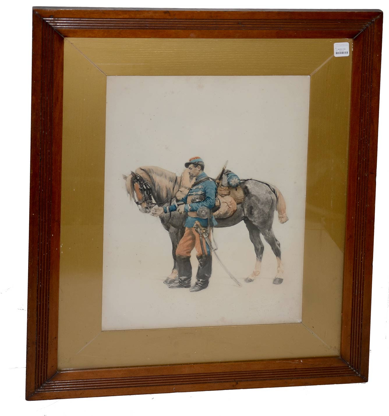 PRINT OF CAVALRYMAN WITH HORSE BY EDOUARD DETAILLE, DATED 1870