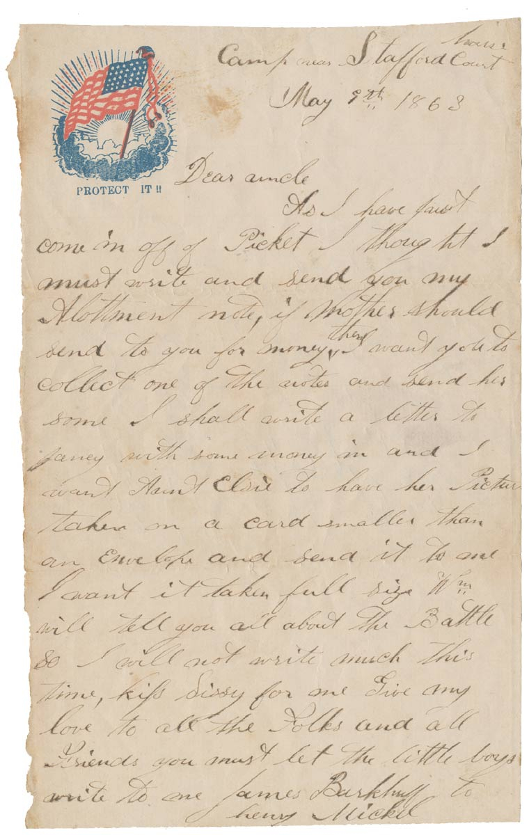 LETTER GROUP RELATED TO GETTYSBURG CASUALTY PRIVATE JAMES H. BARKHUFF, CO. “H”, 134TH NEW YORK INFANTRY – WOUNDED IN ACTION IN THE “BRICKYARD”/COSTER AVENUE FIGHT ON 7/1/1863, DIED 9/22/1863